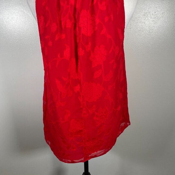 Michael Kors Blouse Top Womens Large Red Embossed Floral Shirred Neck Sleeveless - Picture 11 of 15